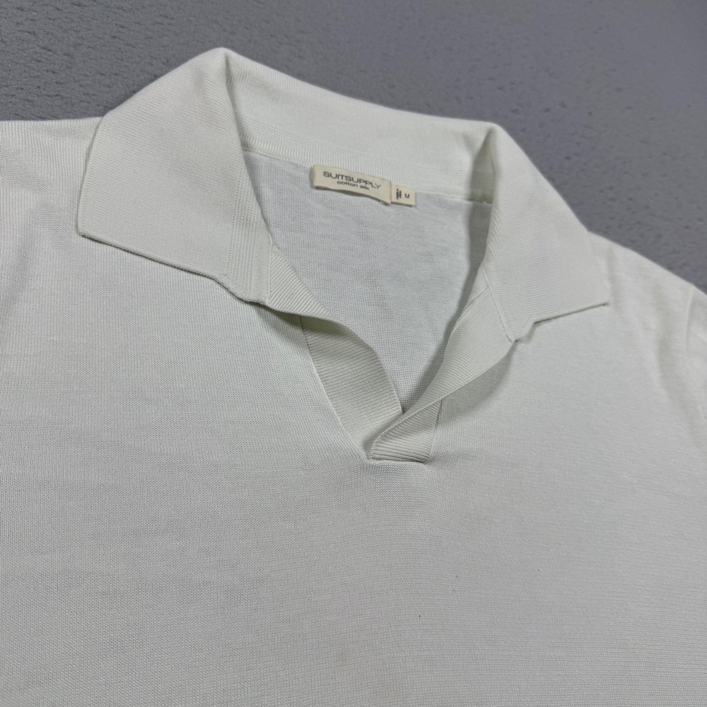 Suitsupply Mens Cotton Silk Short Sleeve Johnny Collar Polo Shirt Off White M